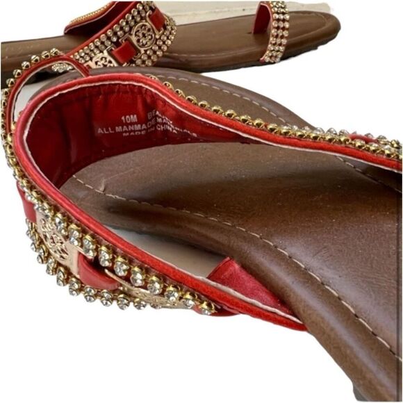 Brand New Womens Stuart Madeline Rhinestone& Gold Hardware Toe Sandals - Sz 10 - Picture 3 of 5